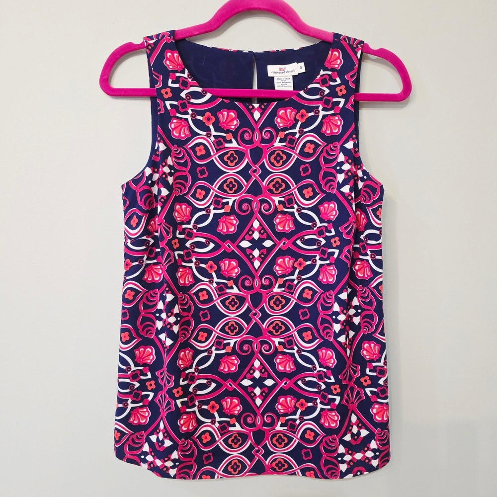 Vineyard Vines Womens Navy Pink Shell Print Sleeveless Top Size 0